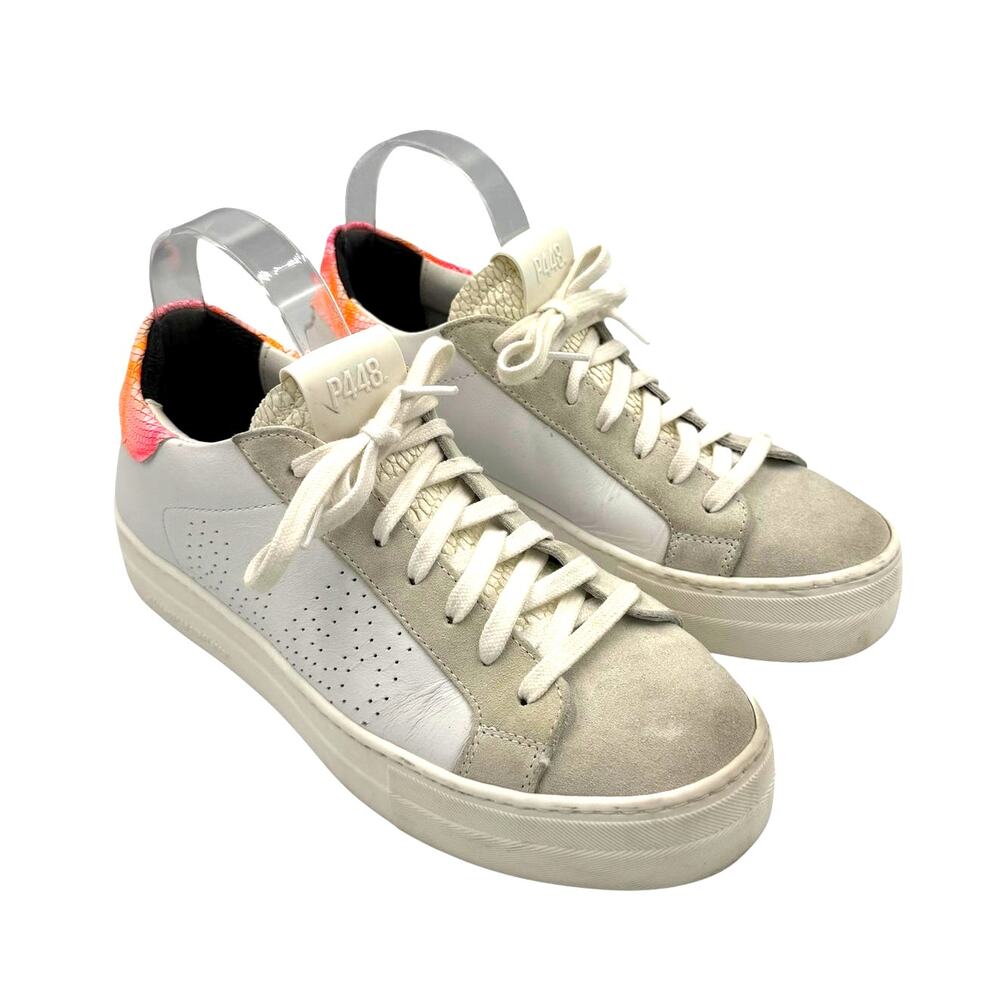 P448 Thea Two Tone White Leather Neon Snakeskin Heel Chunky Streetwear Sneakers - Picture 6 of 10